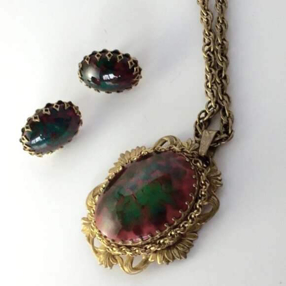 Extravagantly Large Miriam Haskell Cabochon Necklace and matching Earrings - Picture 1 of 7